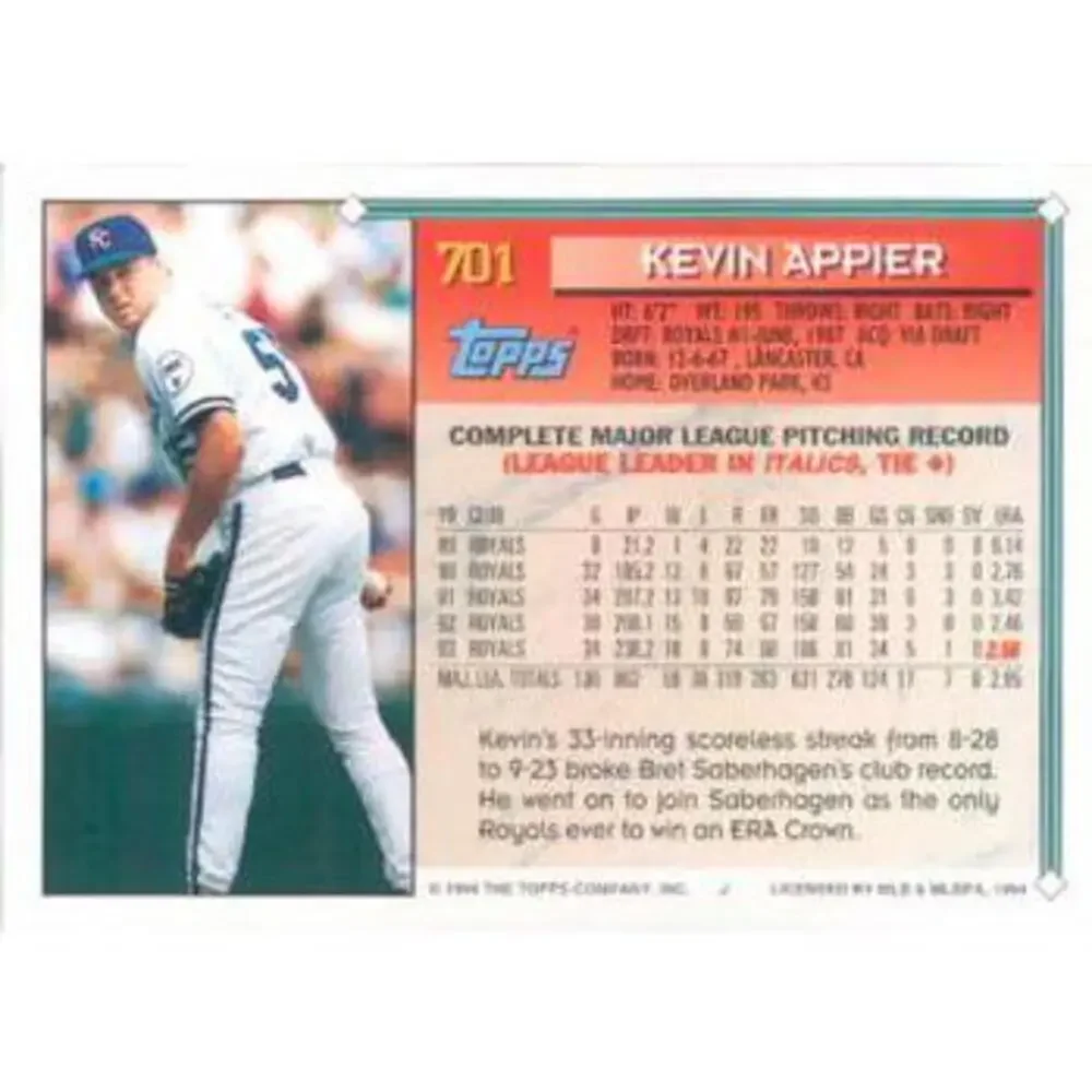 1994 Topps Kevin Appier # 701 Kansas City Royals